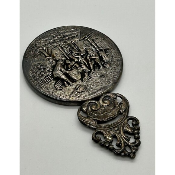 Other - Antique Hand Mirror Hans Jensen Denmark Repousse Silver-tone Beveled Early 1900